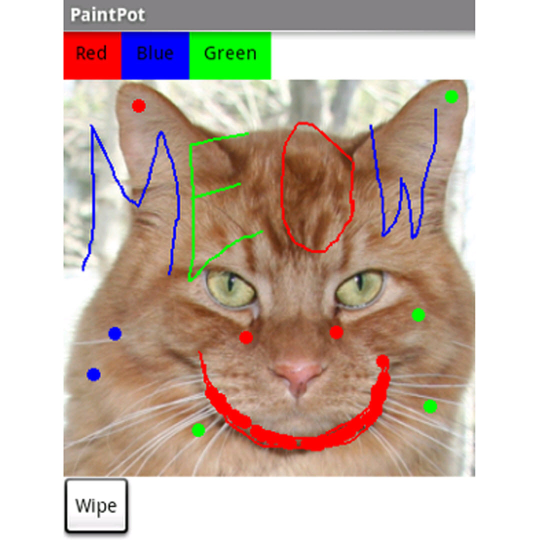 Screenshot: Web-Oberfläche des MIT-App Inventors, 
                          zeigt Vorschau der Foto Mal-App