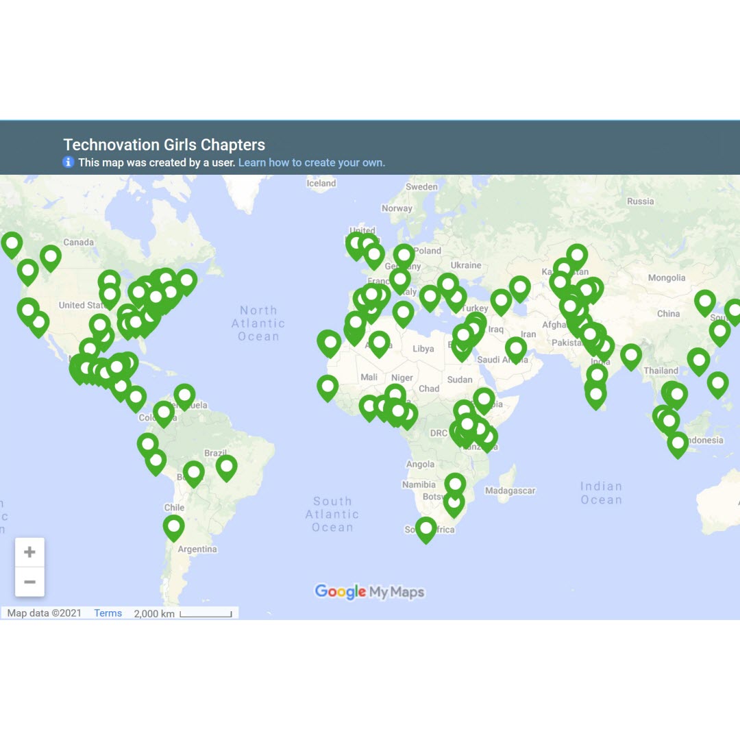 Screenshot: Karte mit Markern die zeigen Wo auf der
                        Welt Technovation präsent ist